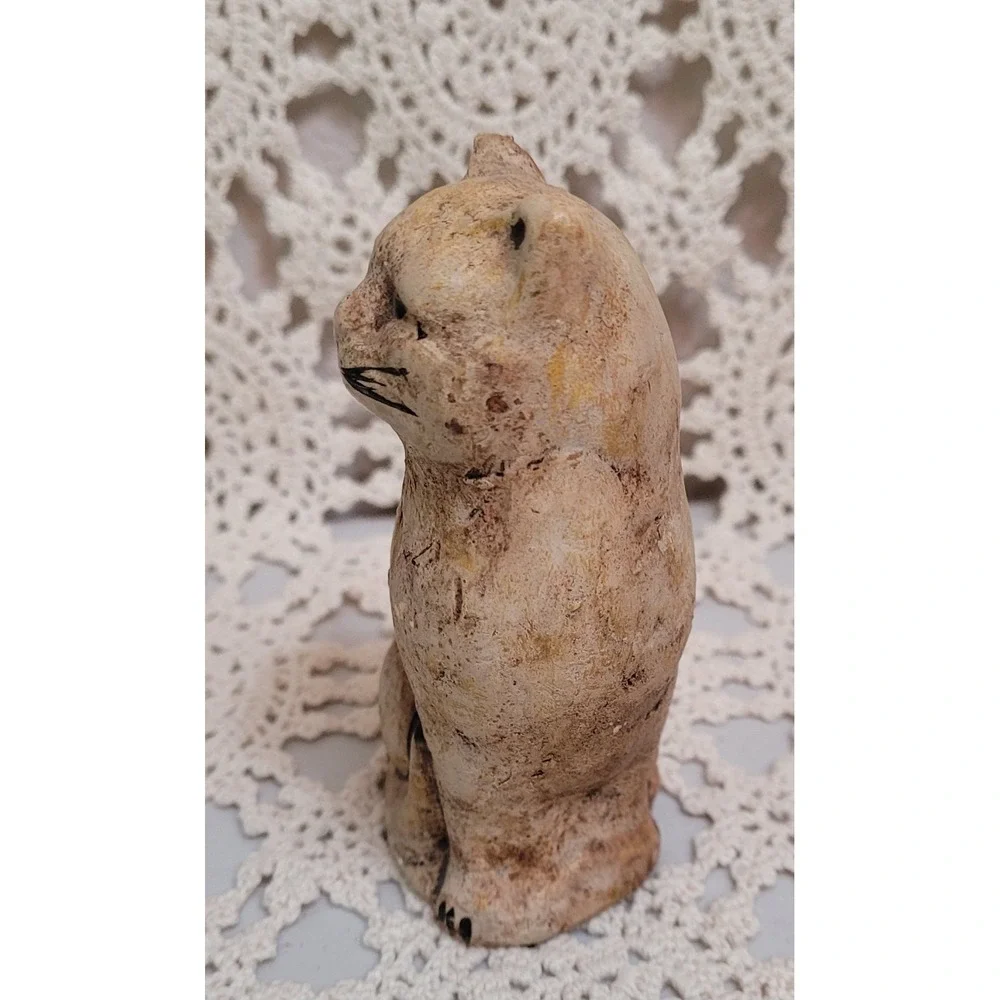 Chalk Ware brown cat with black markings 4 in Tall